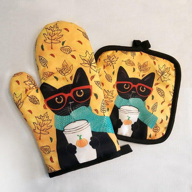 Catto Oven Mitt and Potholder Set Oven Mitts & Pot Holders KittyNook Cat Company